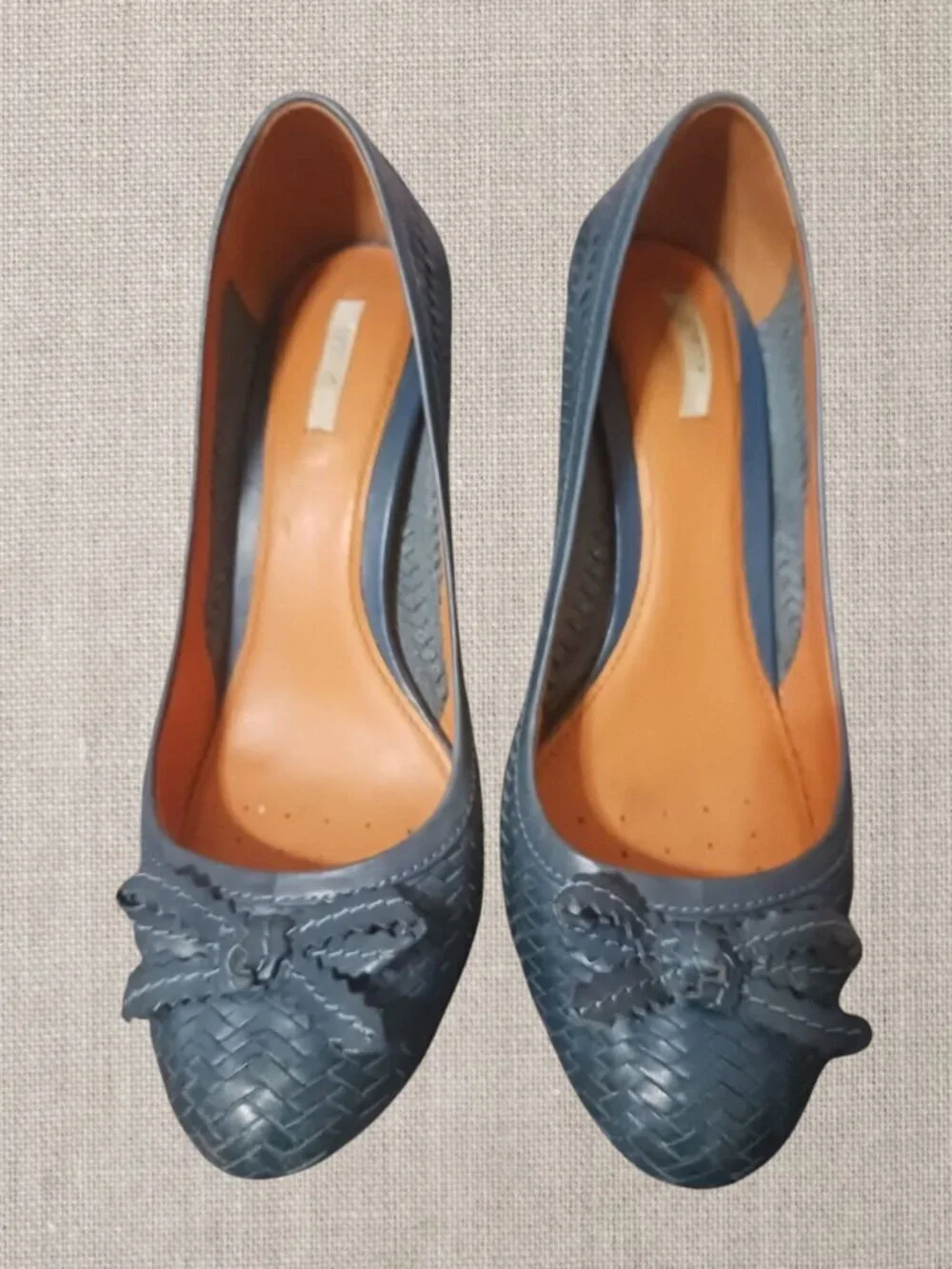 Geox Respira Womens Leather Bow Detail Woven Pattern High Heels Blue size 38.5